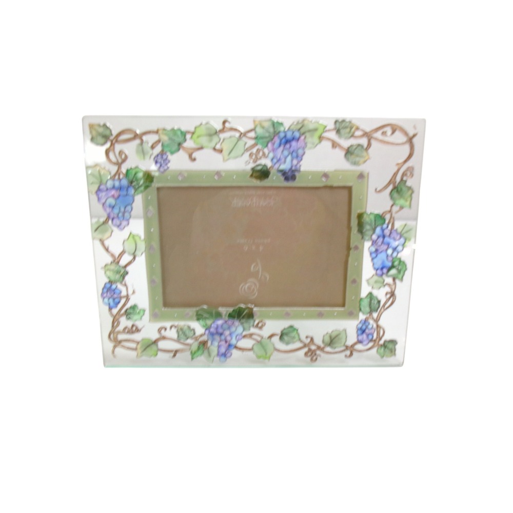 VTG 2003 Joan Baker Designs Glass Picture Frame 4x6 Purple Grapes Stained Glass
